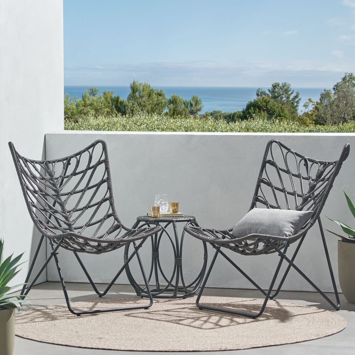 Byson Wicker Outdoor 3 Piece Chat Set by Christopher Knight Home