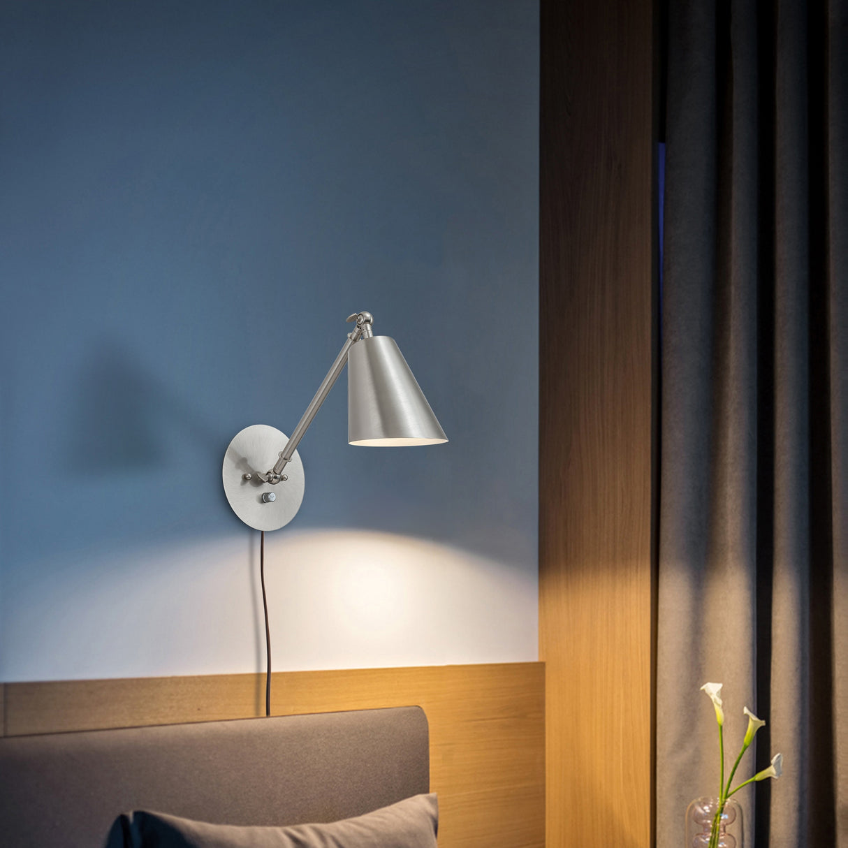 C Cattleya 1-Light Brushed Nickel Dimmable Adjustable Swing Arm Wall Sconce Indoor Wall Light