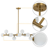 C Cattleya 12-Light Brass Linear Chandelier with Opal Glass Globes