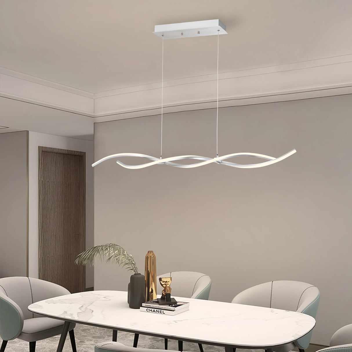C Cattleya 2-Light Silver Wave Spiral LED Chandelier Island Pendant Light