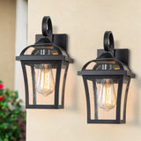 C Cattleya 2-Pack Matte Black Outdoor Wall Light Sconces with Clear Seeded Glass