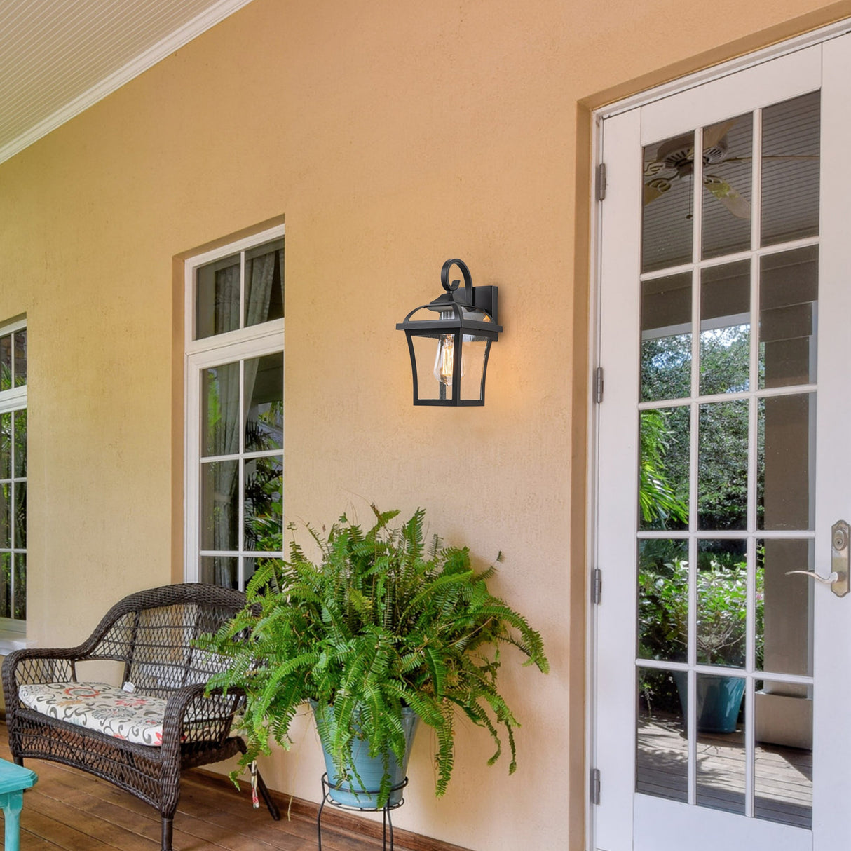 C Cattleya 2-Pack Matte Black Outdoor Wall Light Sconces with Clear Seeded Glass