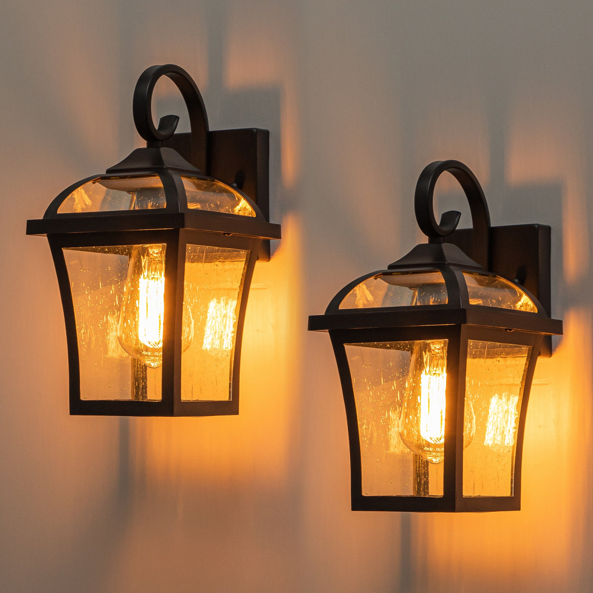 C Cattleya 2-Pack Matte Black Outdoor Wall Light Sconces with Clear Seeded Glass