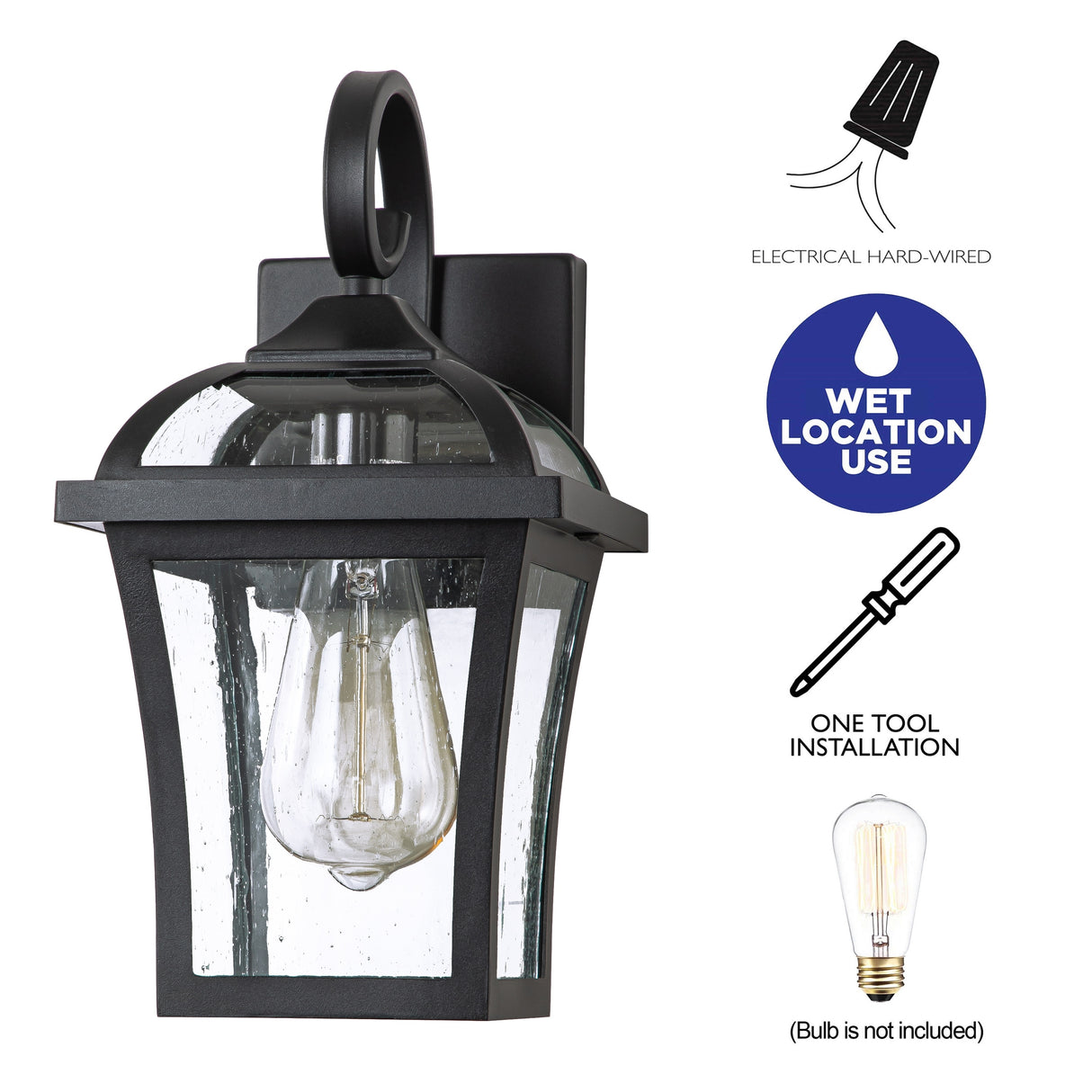 C Cattleya 2-Pack Matte Black Outdoor Wall Light Sconces with Clear Seeded Glass