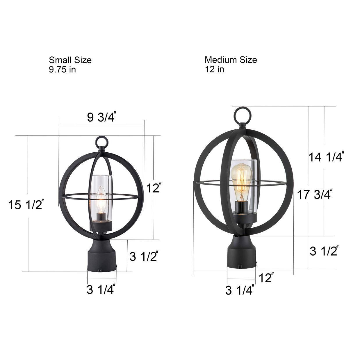C Cattleya Black 1-light 9.75"/12" Global Cage Outdoor Post Light