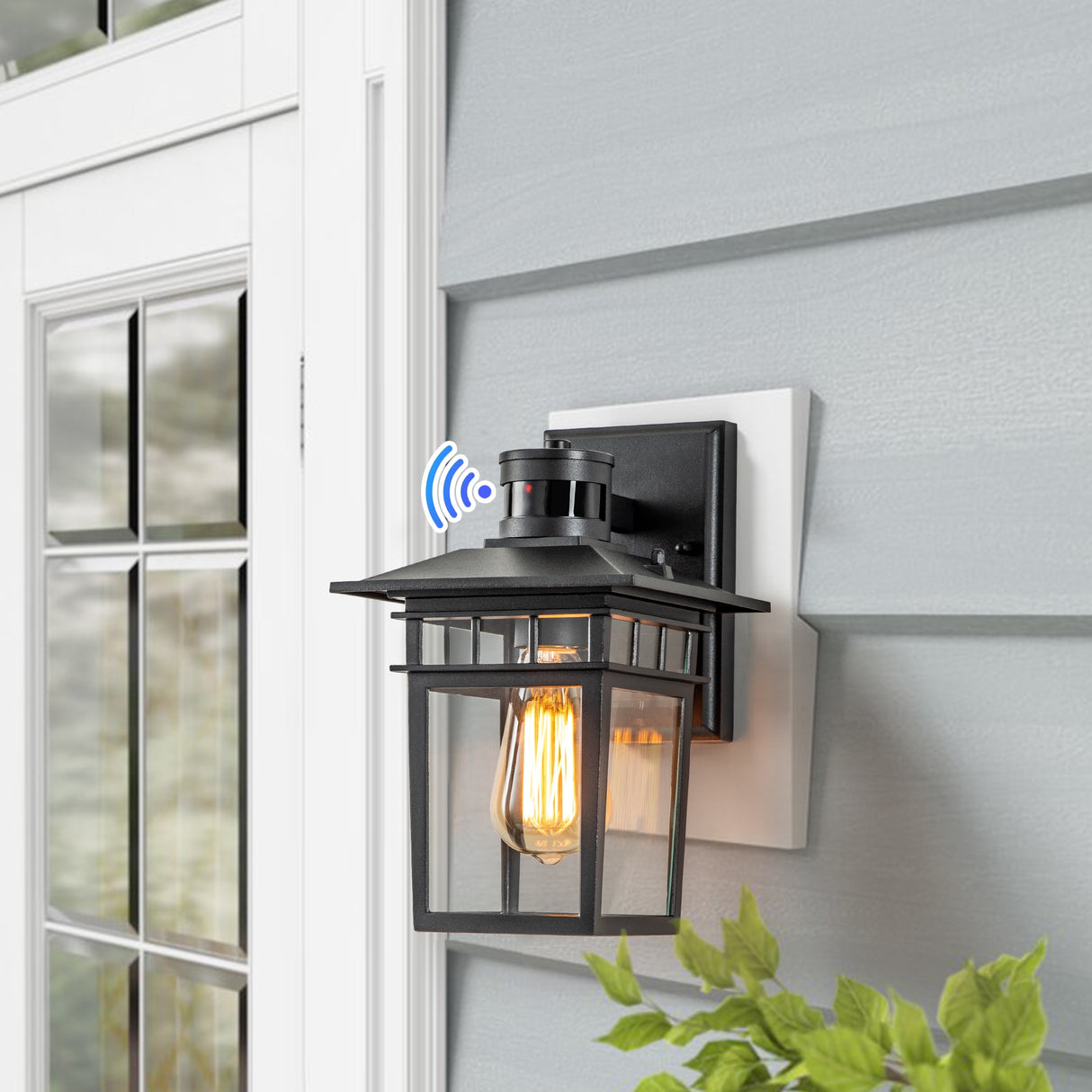 C Cattleya Matte Black Motion Sensor Dusk to Dawn Outdoor Wall Light Wall Sconce