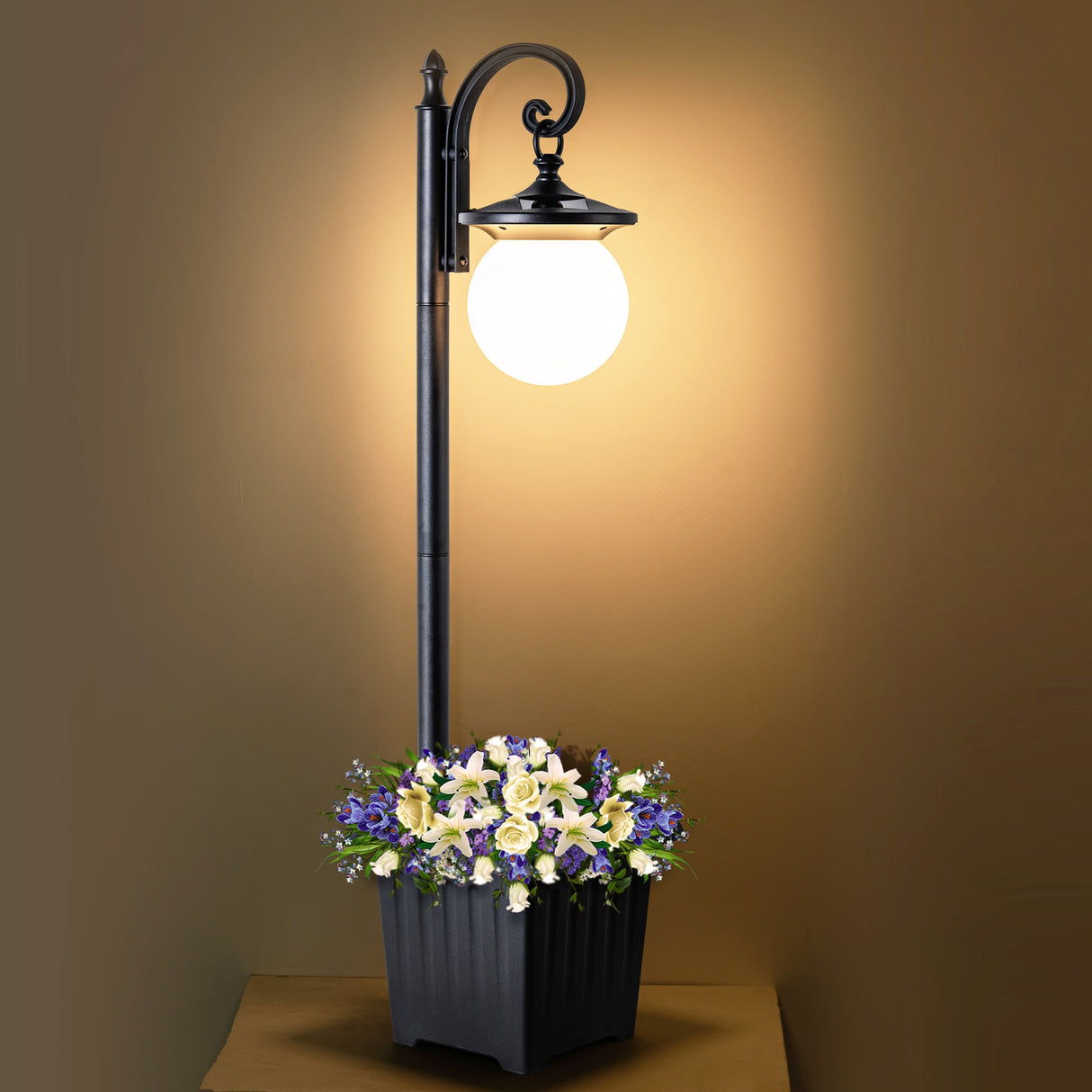 C Cattleya Integrated LED Solar Outdoor Post Light with Planter