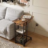 C Shaped End Table with Charging Station, Flip Top Side Table with USB Ports and Outlets,C Table Sofa Table with Storage Shelf