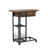 C Shaped End Table with Charging Station, Flip Top Side Table with USB Ports and Outlets,C Table Sofa Table with Storage Shelf