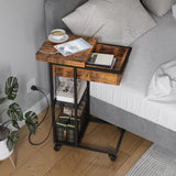 C Shaped End Table with Charging Station, Flip Top Side Table with USB Ports and Outlets,C Table Sofa Table with Storage Shelf