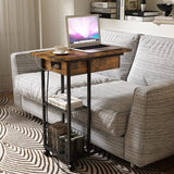 C Shaped End Table with Charging Station, Flip Top Side Table with USB Ports and Outlets,C Table Sofa Table with Storage Shelf