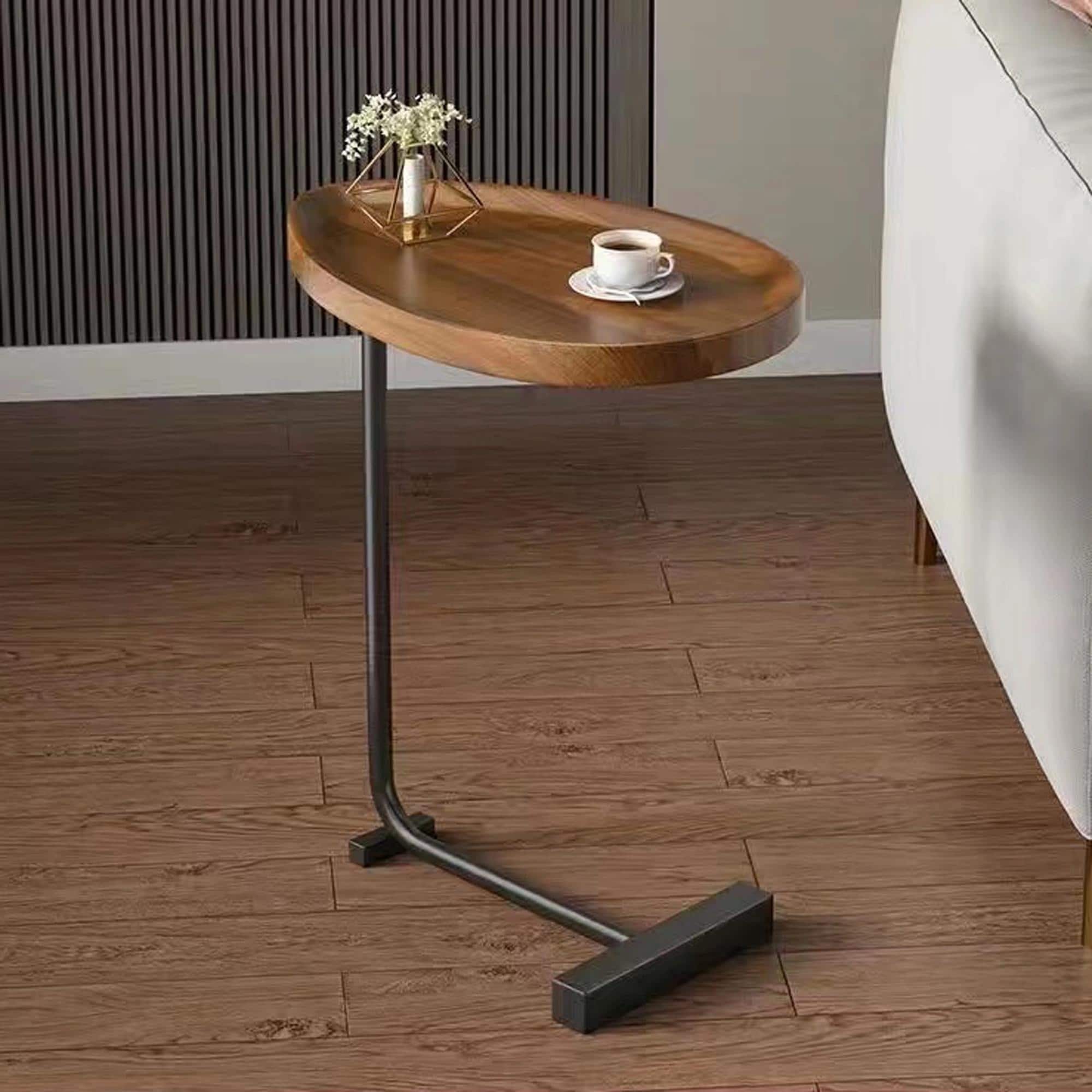 C Shaped Small Sofa Table for Living Room White