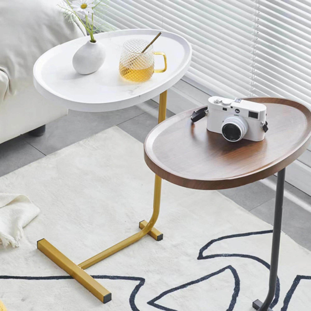 C-Shaped Small Sofa Table for Living Room