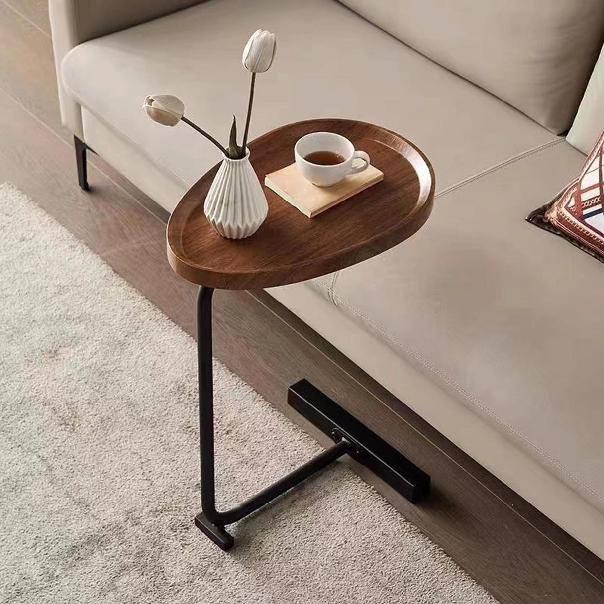 C-Shaped Small Sofa Table for Living Room