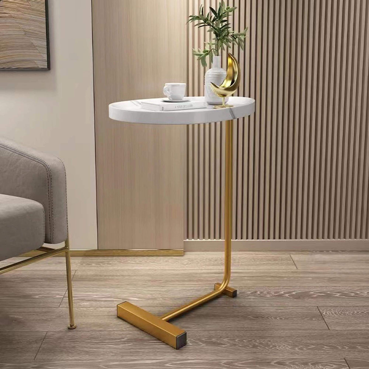 C-Shaped Small Sofa Table for Living Room