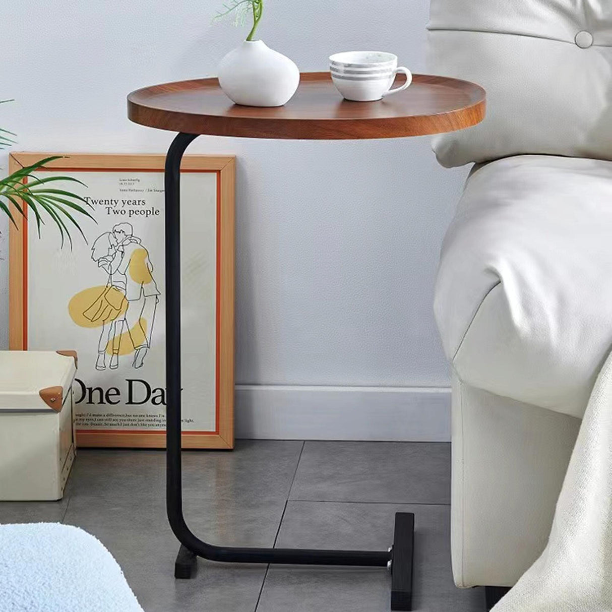 C-Shaped Small Sofa Table for Living Room