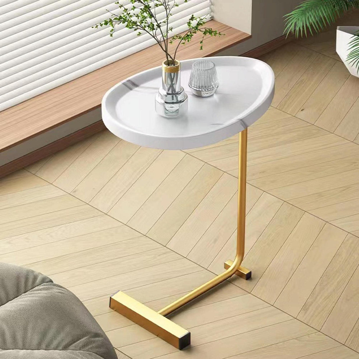 C-Shaped Small Sofa Table for Living Room