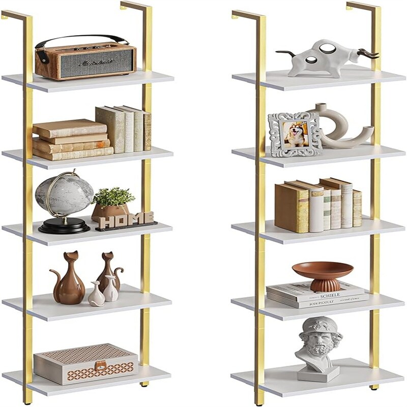  5 Tier Bookshelf Narrow Book Shelf Set of 2 - 11.4"D x 15.4"W x 70.1"H