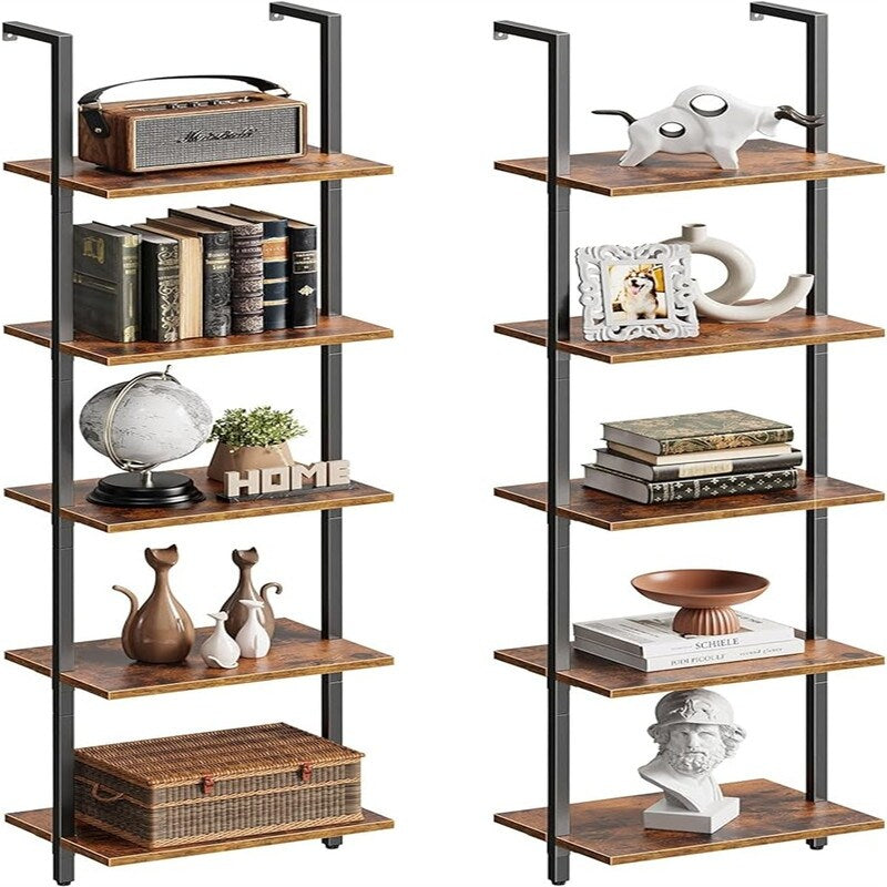  5 Tier Bookshelf Narrow Book Shelf Set of 2 - 11.4"D x 15.4"W x 70.1"H