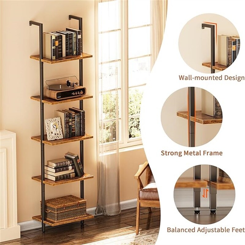  5 Tier Bookshelf Narrow Book Shelf Set of 2 - 11.4"D x 15.4"W x 70.1"H