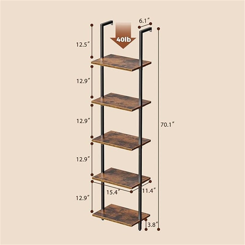  5 Tier Bookshelf Narrow Book Shelf Set of 2 - 11.4"D x 15.4"W x 70.1"H