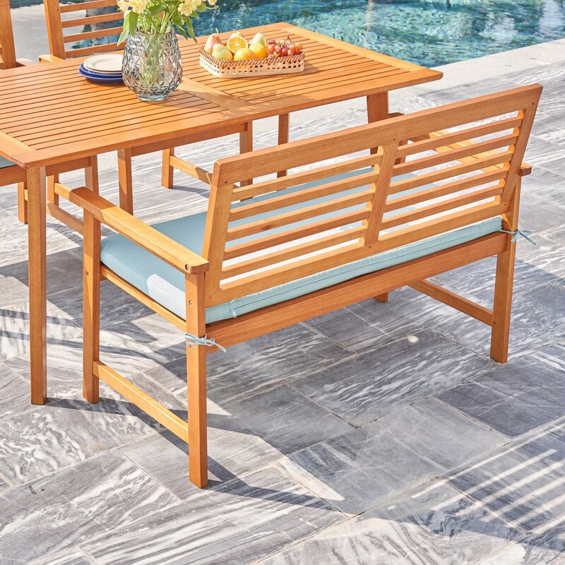  Slatted Eucalyptus Wood Garden Bench with Cushion