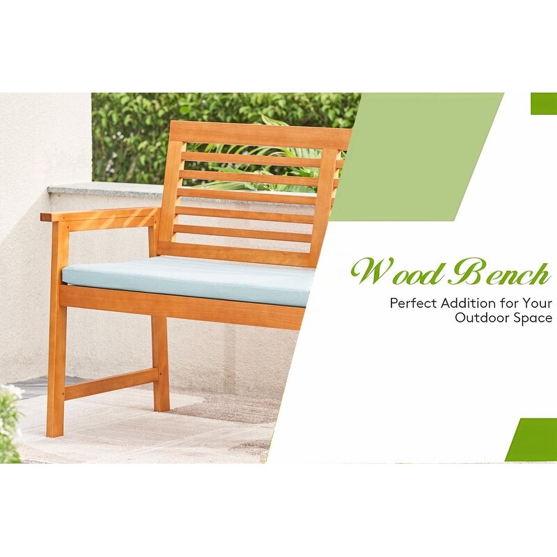  Slatted Eucalyptus Wood Garden Bench with Cushion