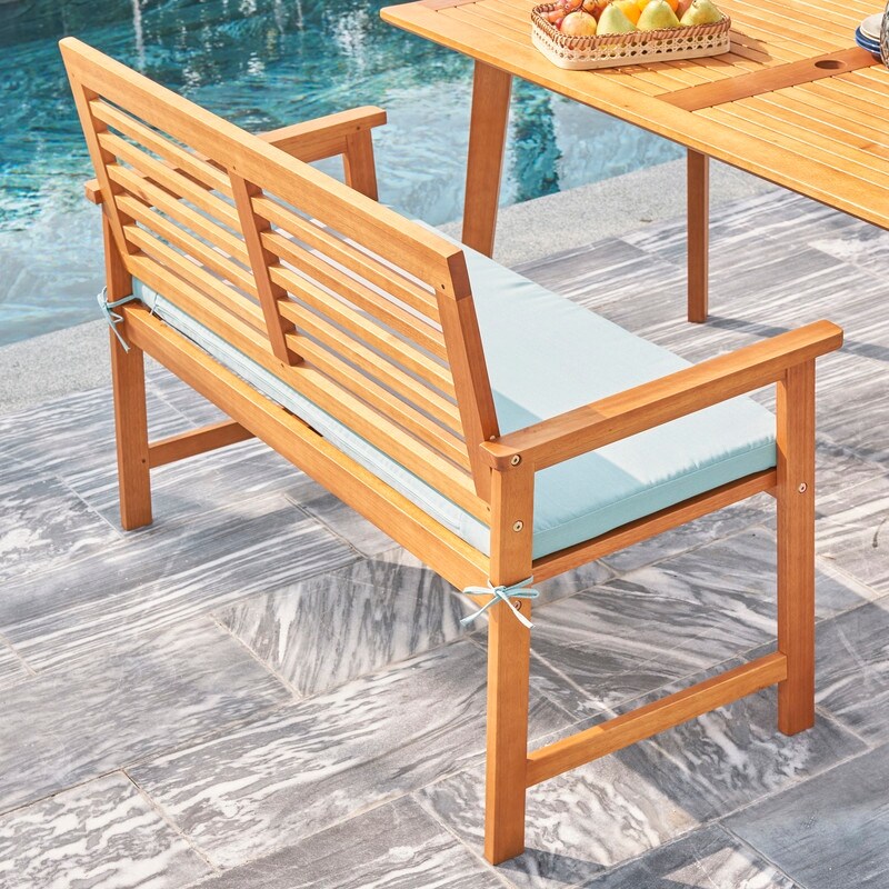  Slatted Eucalyptus Wood Garden Bench with Cushion