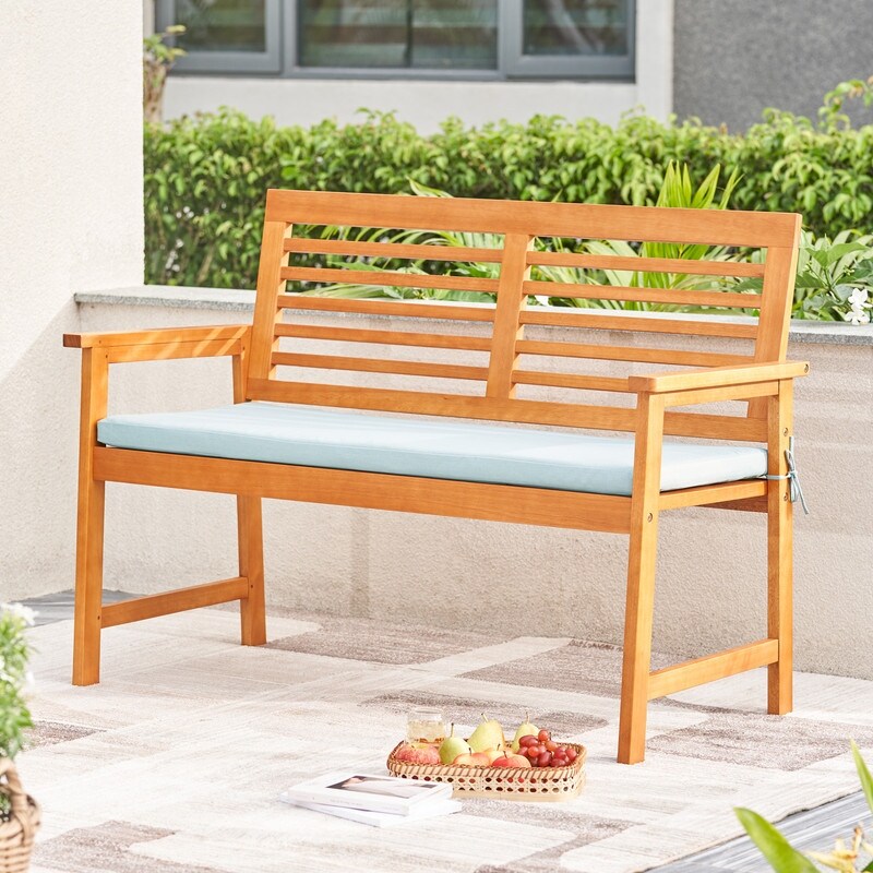  Slatted Eucalyptus Wood Garden Bench with Cushion