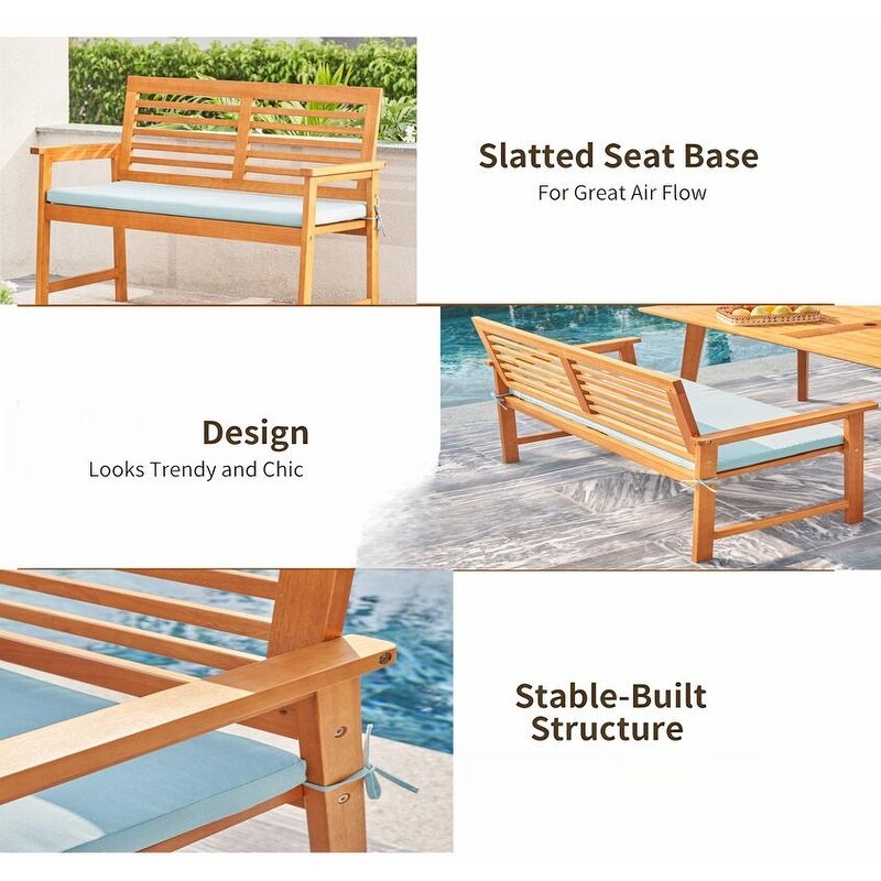  Slatted Eucalyptus Wood Garden Bench with Cushion
