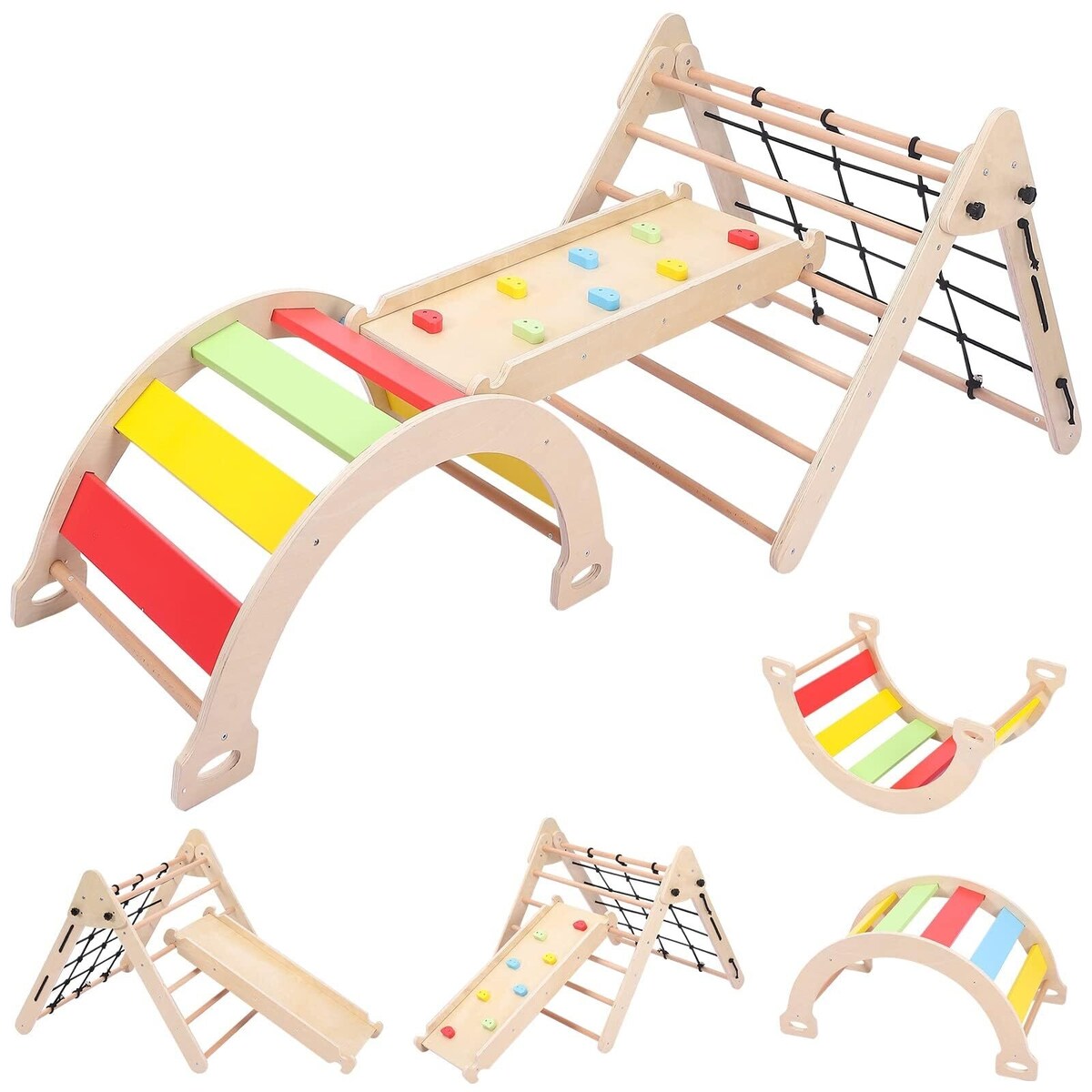  Toddler Climbing Toys Indoor, 4 in 1Montessori Climbing Set with Triangle Climber
