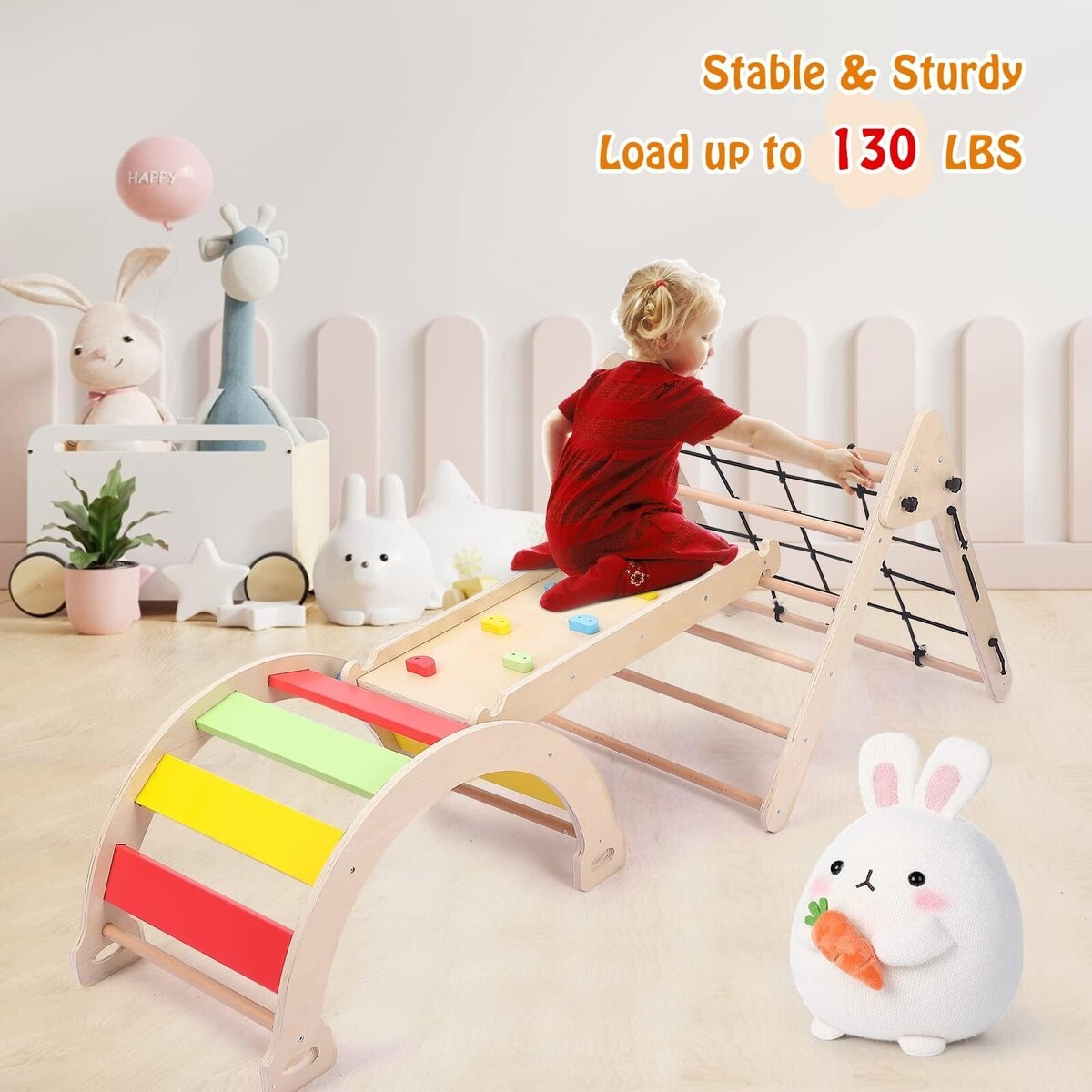  Toddler Climbing Toys Indoor, 4 in 1Montessori Climbing Set with Triangle Climber