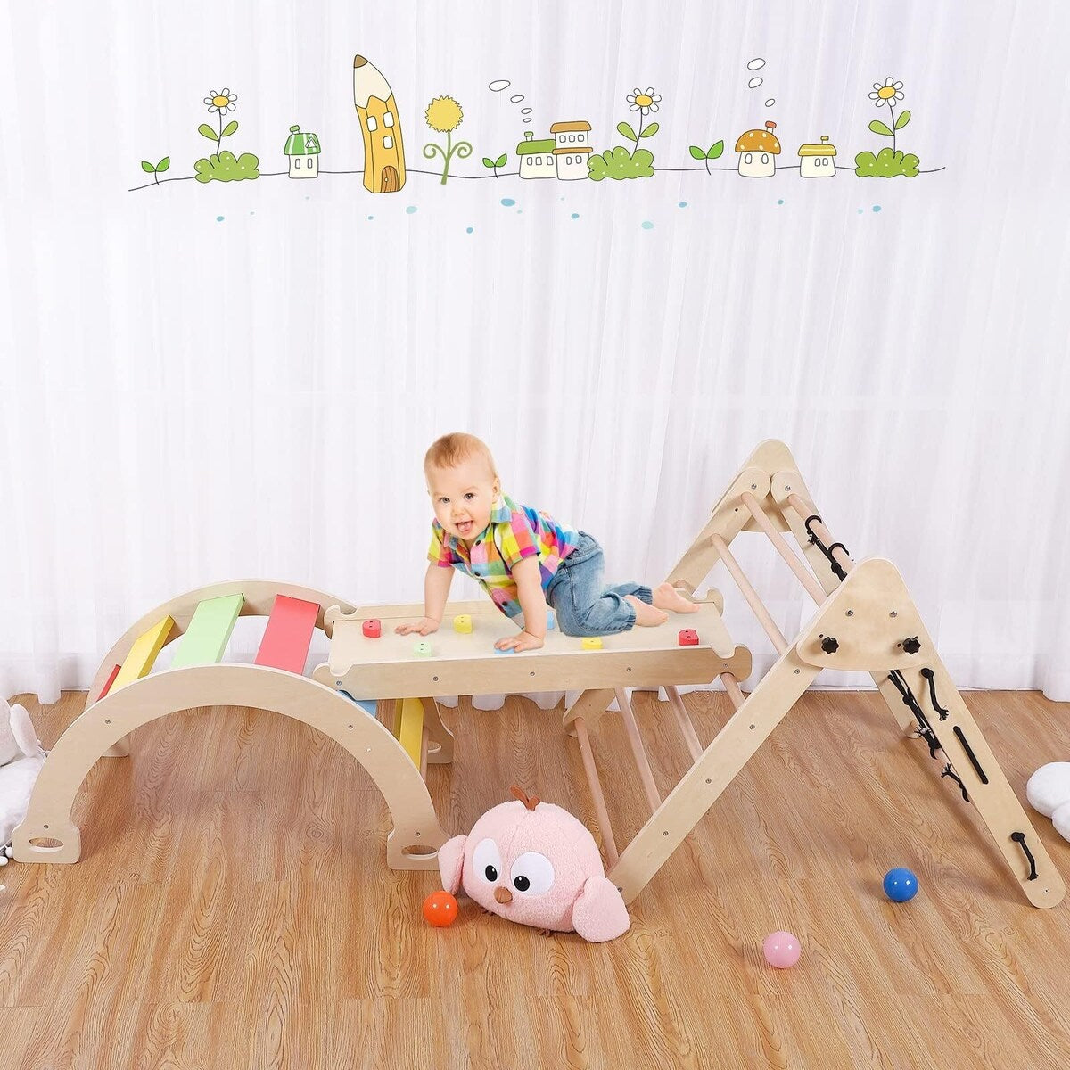  Toddler Climbing Toys Indoor, 4 in 1Montessori Climbing Set with Triangle Climber