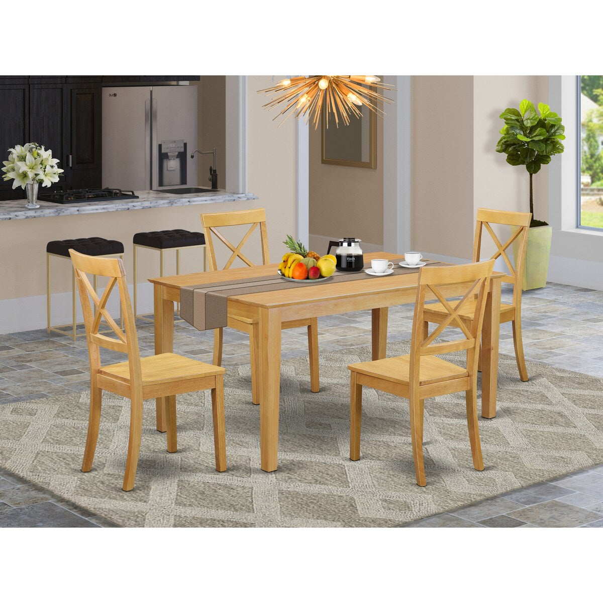 East West Furniture 5 Piece Kitchen Table Set Includes a Rectangle Dining Table and 4 Dining Room Chairs, 36x60 Inch, Oak