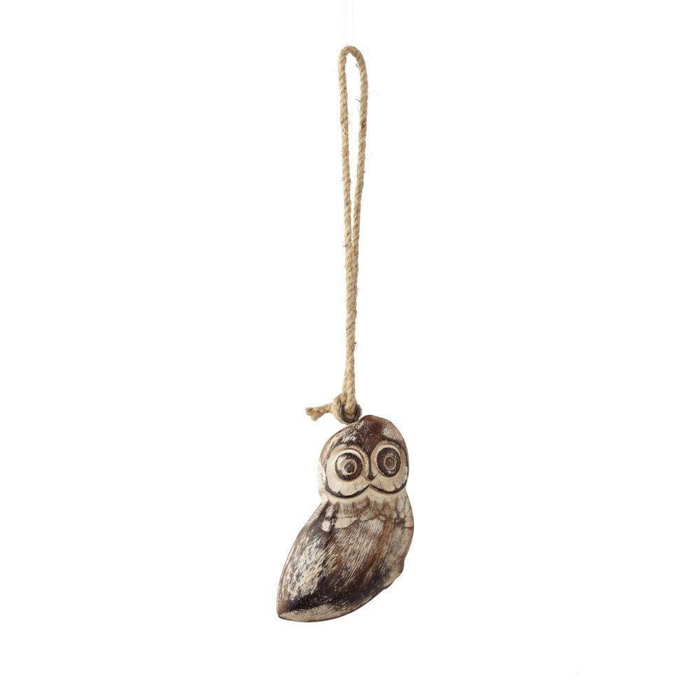 Sage & Co Carved Wood Owl Orn 4-inch