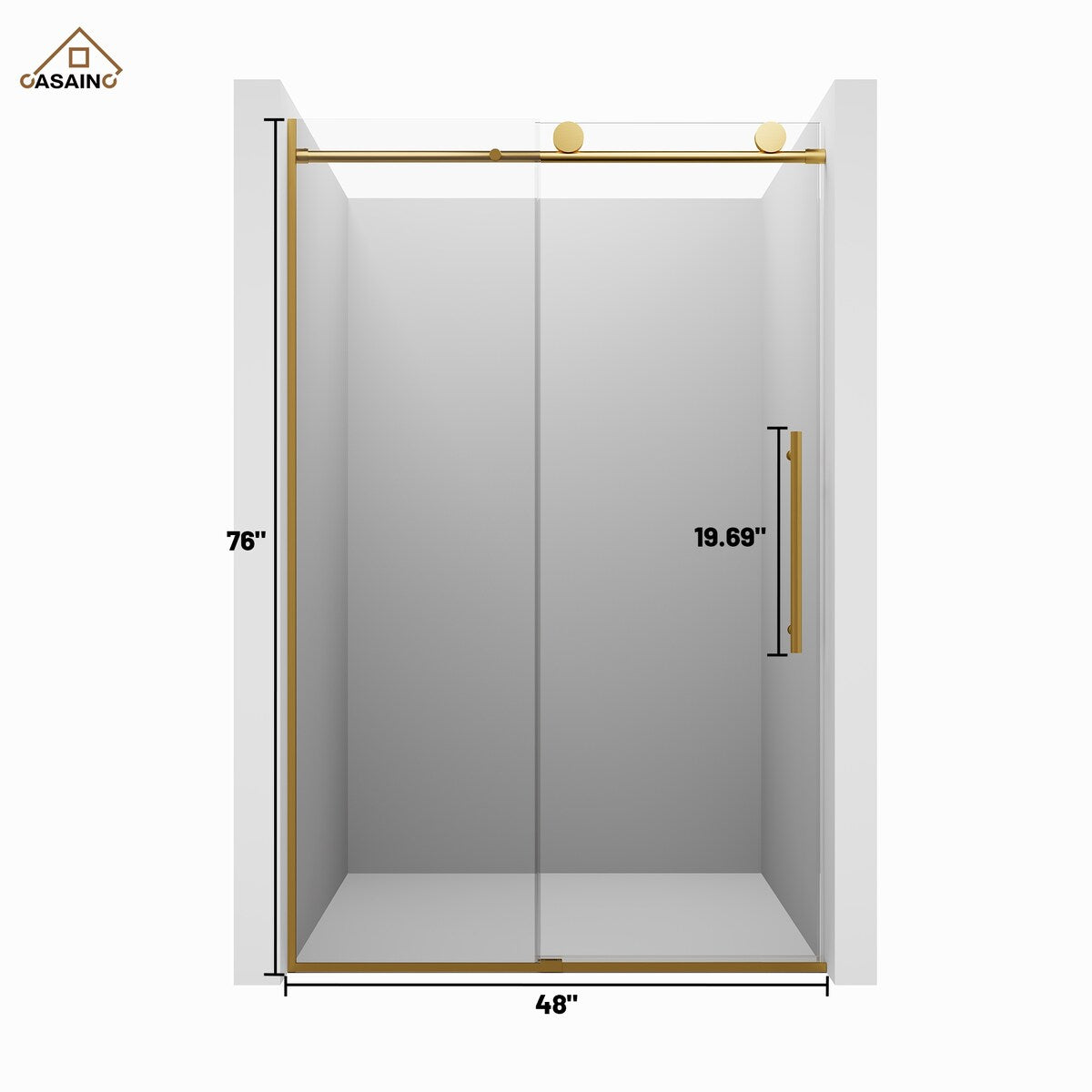 CASAINC 48 in. W x 76 in. H Sliding Frameless Shower Door with Tempered Glass