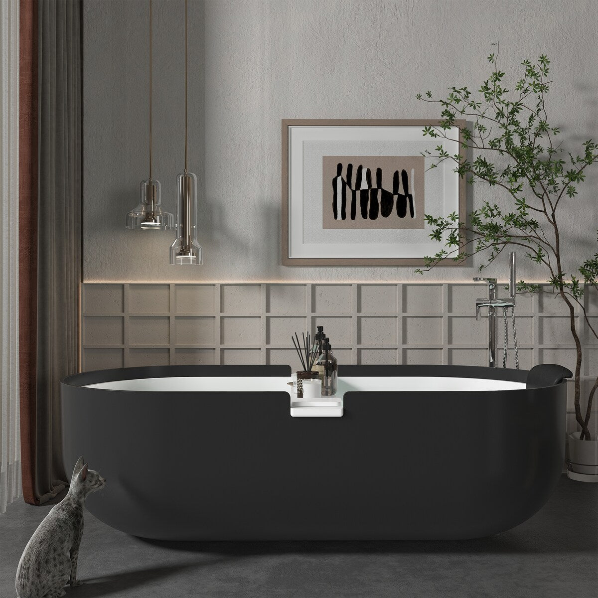 CASAINC Resin Stone Solid Surface Soaking Stand Alone Bathtub Freestanding Bathtub in Matte White