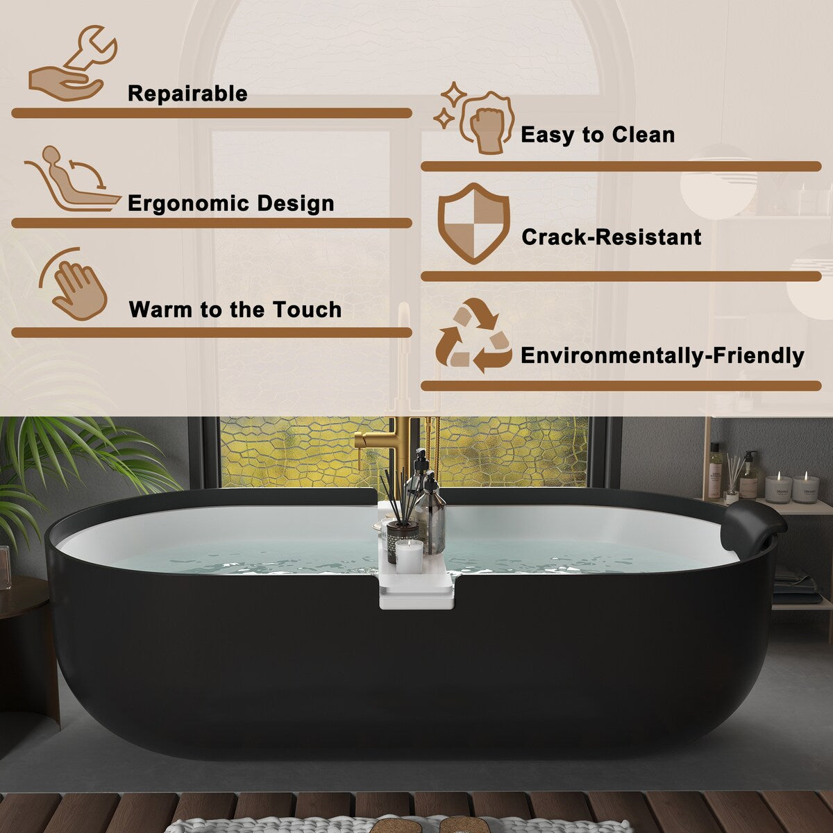 CASAINC Resin Stone Solid Surface Soaking Stand Alone Bathtub Freestanding Bathtub in Matte White