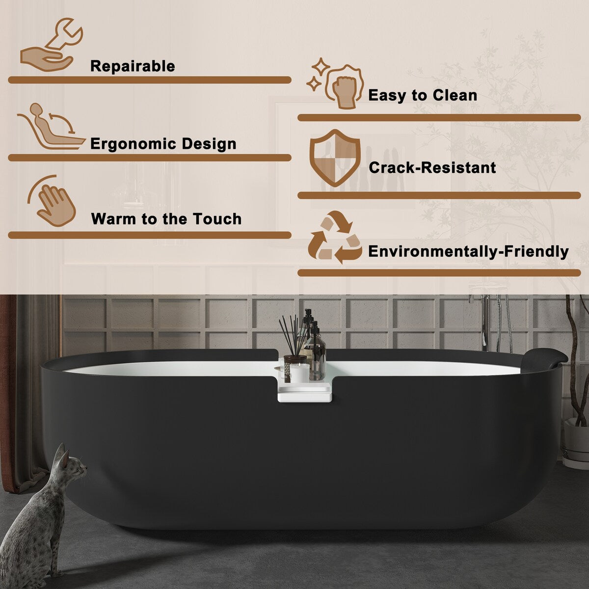 CASAINC Resin Stone Solid Surface Soaking Stand Alone Bathtub Freestanding Bathtub in Matte White