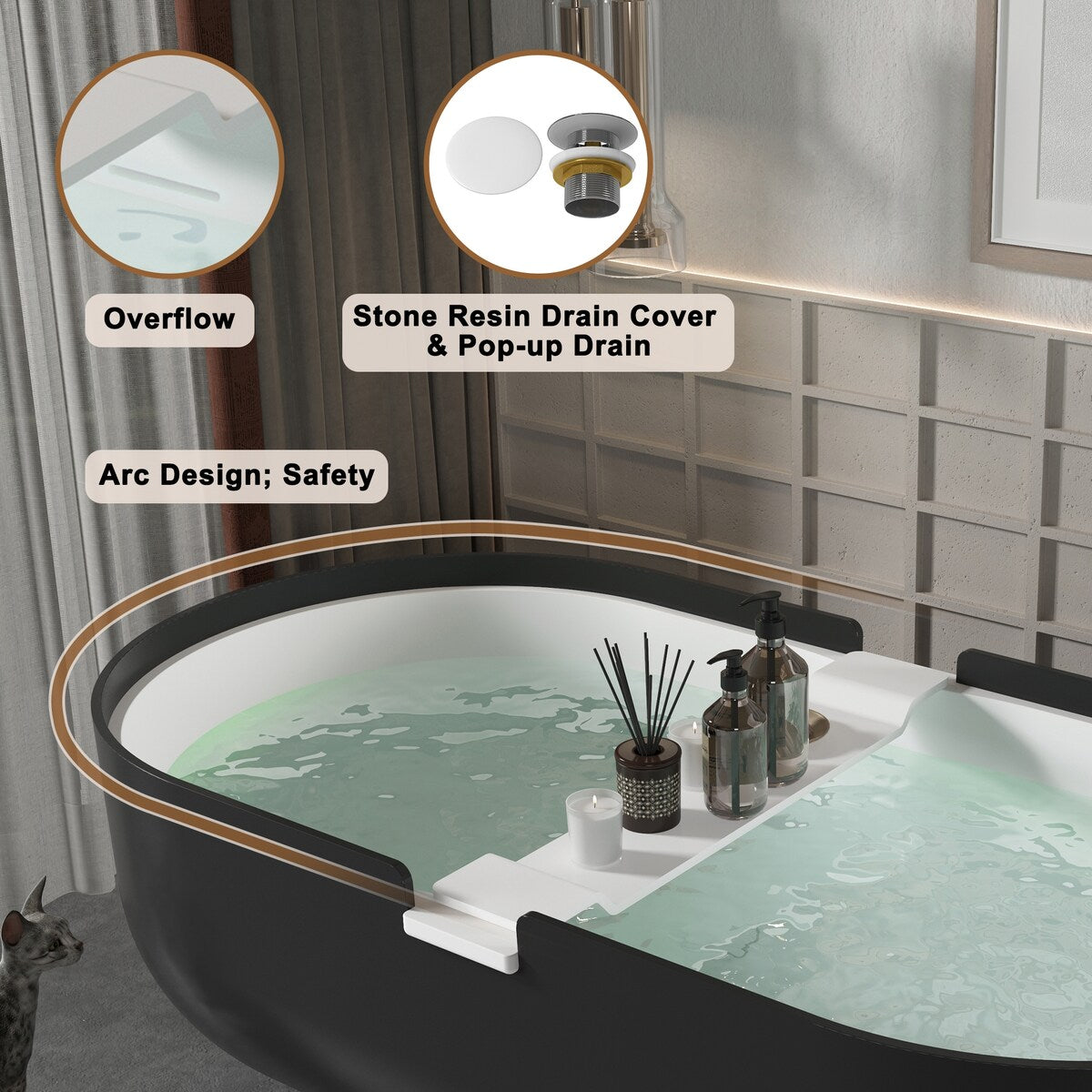 CASAINC Resin Stone Solid Surface Soaking Stand Alone Bathtub Freestanding Bathtub in Matte White