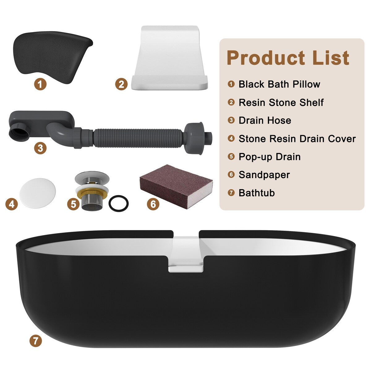 CASAINC Resin Stone Solid Surface Soaking Stand Alone Bathtub Freestanding Bathtub in Matte White