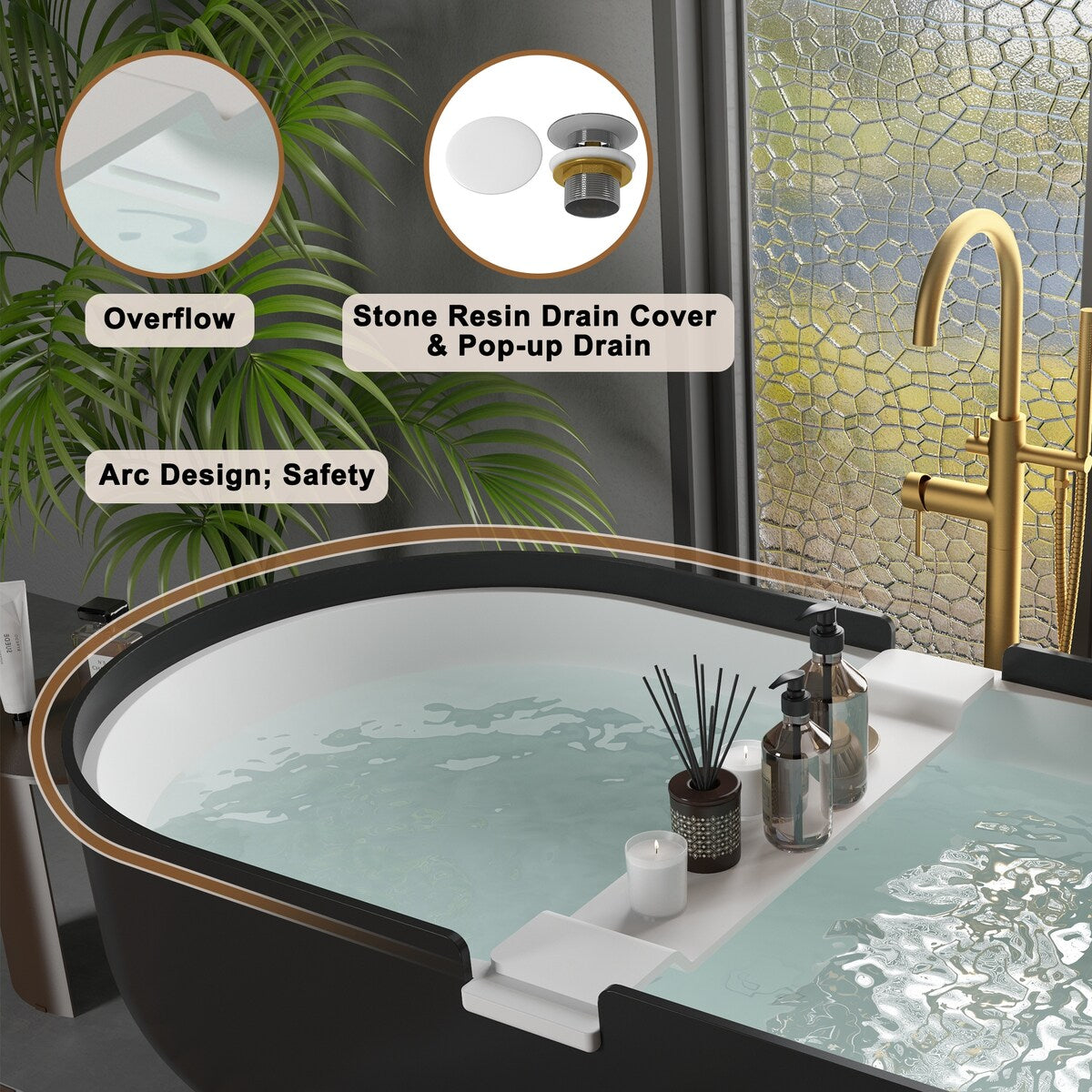 CASAINC Resin Stone Solid Surface Soaking Stand Alone Bathtub Freestanding Bathtub in Matte White