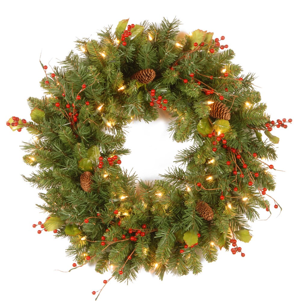 30-inch Crystal Spruce Wreath with Clear Lights