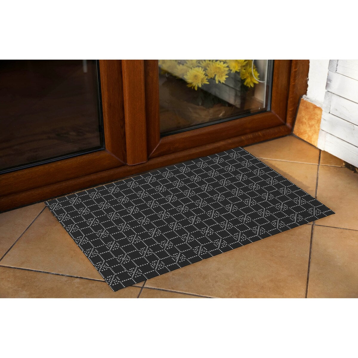 CHECKED CHARCOAL with Rubberized non-slip Backing Indoor|Outdoor Mat By Kavka Designs