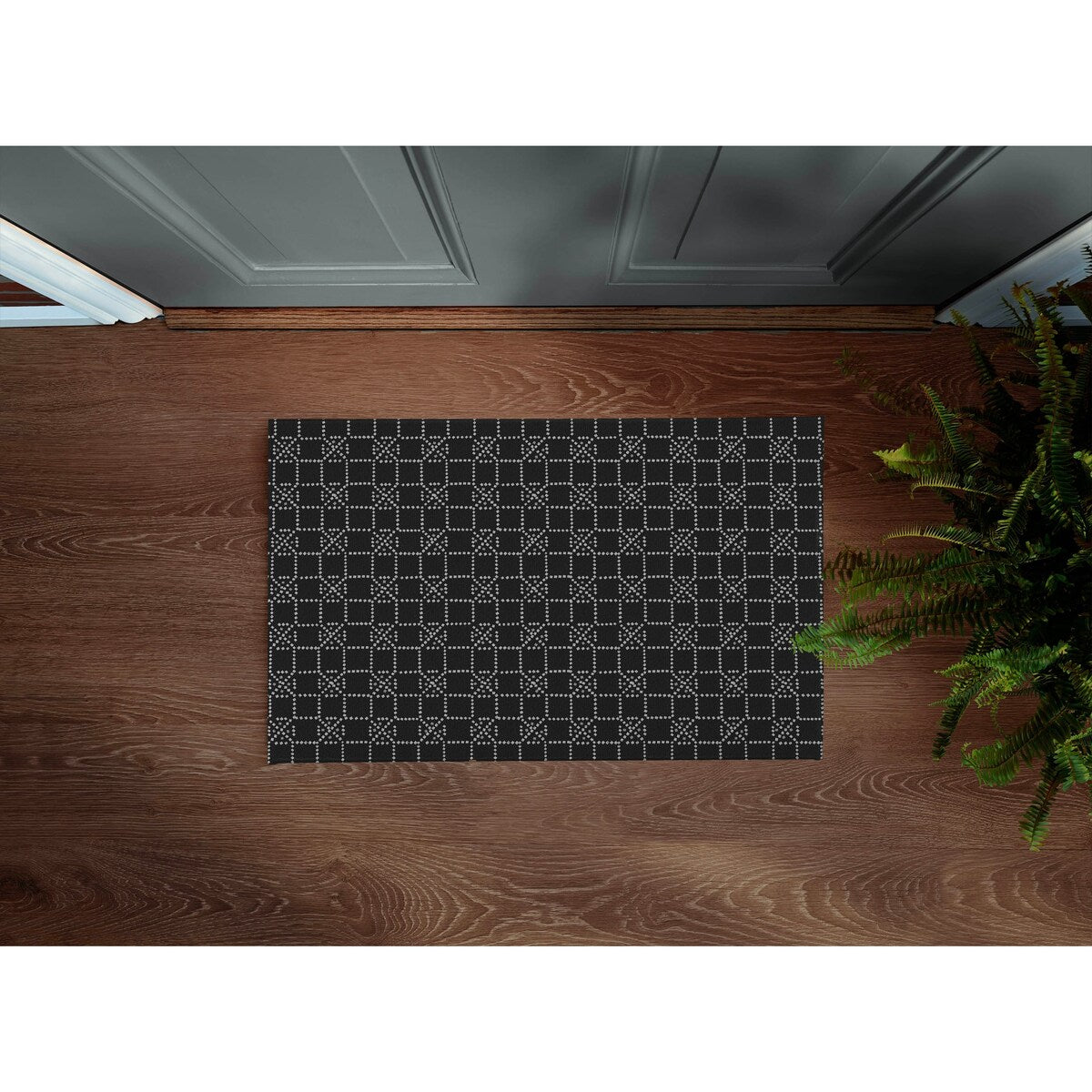 CHECKED CHARCOAL with Rubberized non-slip Backing Indoor|Outdoor Mat By Kavka Designs