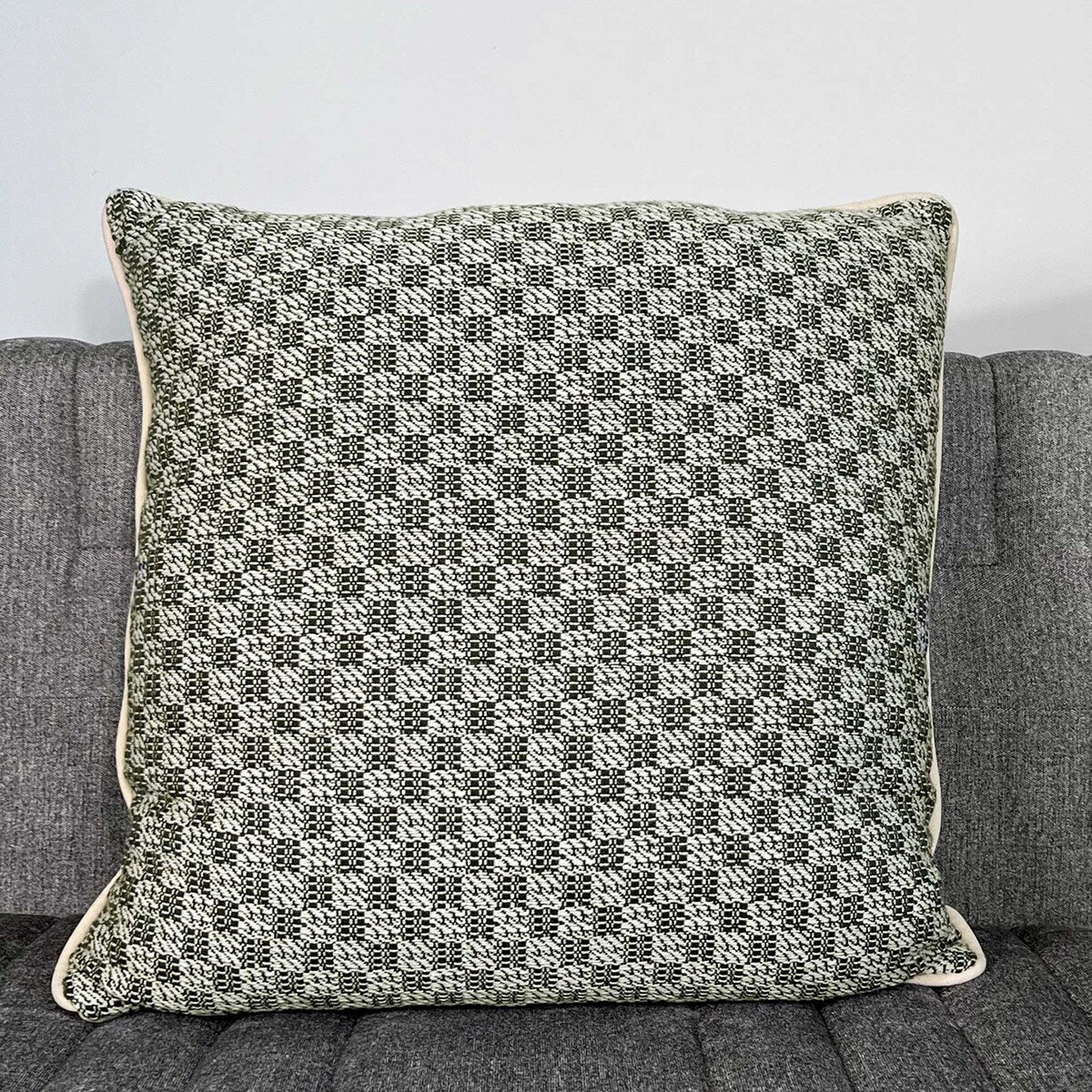 CHECKERED GREEN Cotton Woven Pillow By Kavka Designs