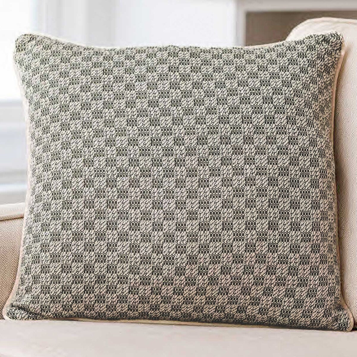 CHECKERED GREEN Cotton Woven Pillow By Kavka Designs
