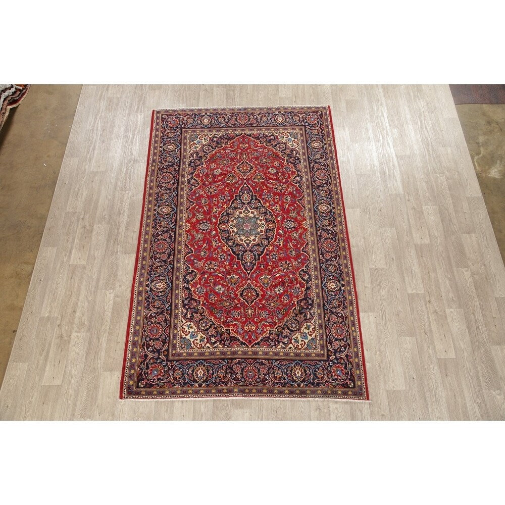 CLEARANCE Floral Kashan Persian Red Area Rug Hand-Knotted - 6'1" x 9'8"