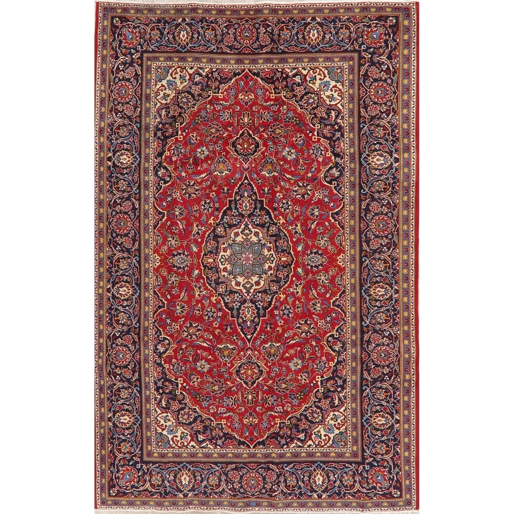 CLEARANCE Floral Kashan Persian Red Area Rug Hand-Knotted - 6'1" x 9'8"