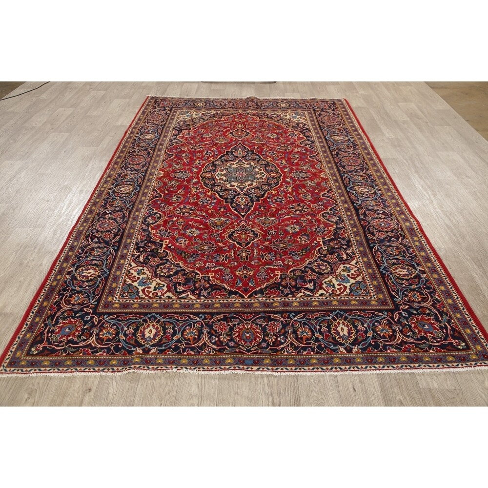 CLEARANCE Floral Kashan Persian Red Area Rug Hand-Knotted - 6'1" x 9'8"